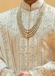 Art Silk Thread Work Shewani In Cream Color